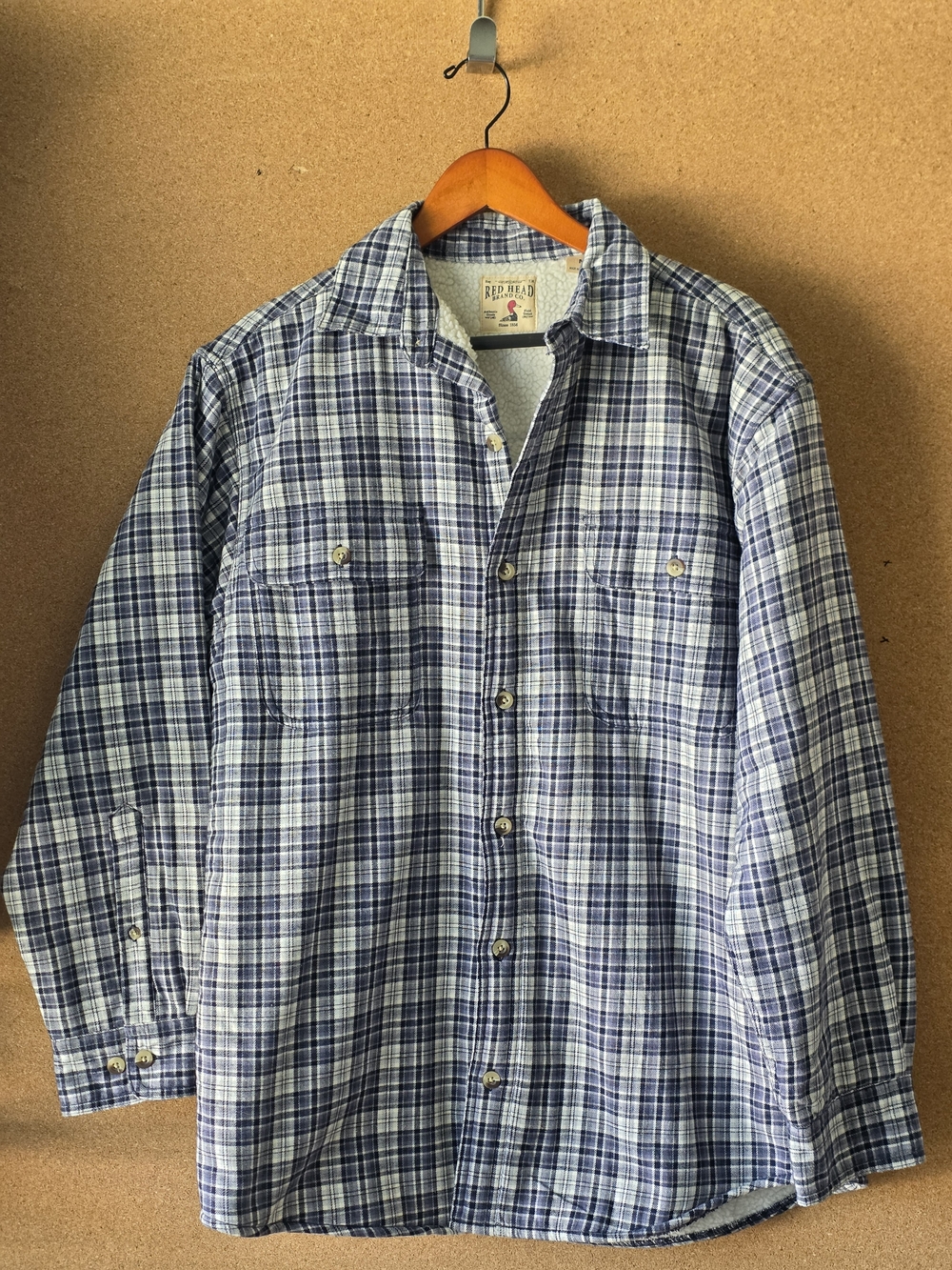 RedHead Sherpa Lined Flannel Shirt Jacket Blue Plaid Shacket Mens Medium
